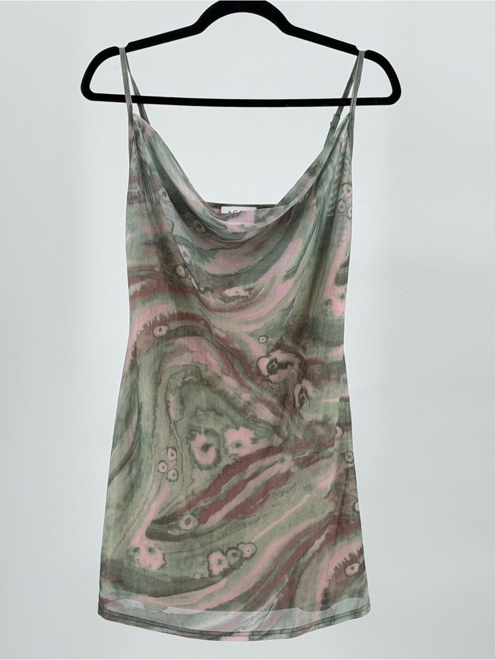Cowl-Neck Slip Mini Dress in Sage Green & Blush Pink